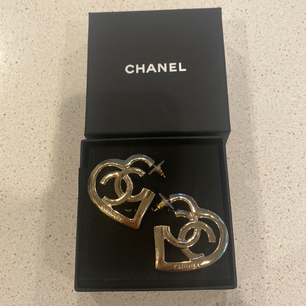 Brand New Chanel Heart Gold Earrings